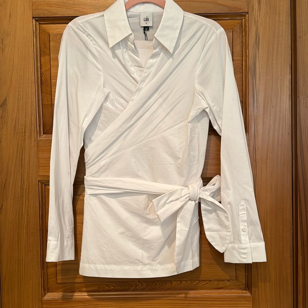 CAbi White Button Down Wrap Shirt